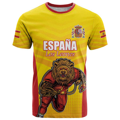 Custom Espana Rugby Spain T-Shirt Lion Mascot Come on Los Leones Yellow Style Graphic Tee