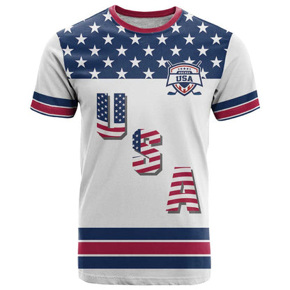 Custom USA Ice Hockey T-Shirt Sporty Style Go Champions Graphic Tee