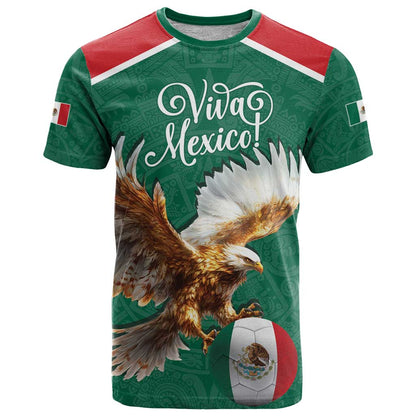 Personalized Viva Mexico Football T-Shirt Mexican Eagle Mascot with Sporty Style Graphic Tee