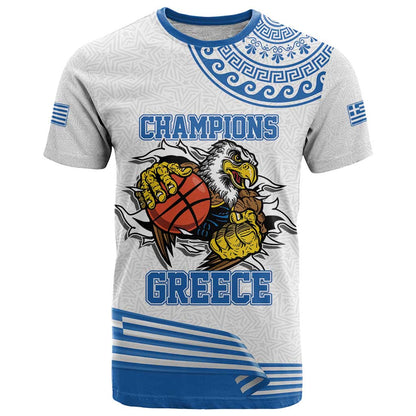 Custom Greece Basketball Champions T-Shirt Sporty Style with Eagle Mascot Graphic Tee