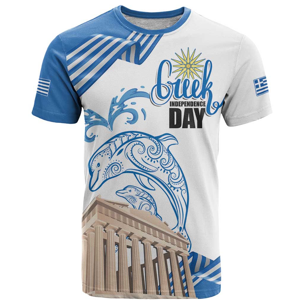 Personalized Greece Greek Independence Day T-Shirt Dolphin and Parthenon Graphic Tee