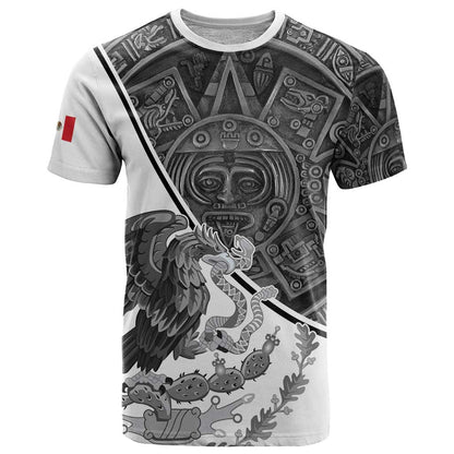 Personalized Mexico Aztec Calendar T-Shirt Flag and Coat of Arms Graphic Tee