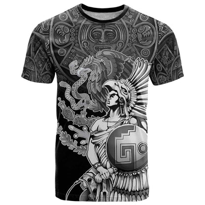Mexico Aztec Warrior T-Shirt Huitzilopochtli With Aztec Calendar Graphic Tee