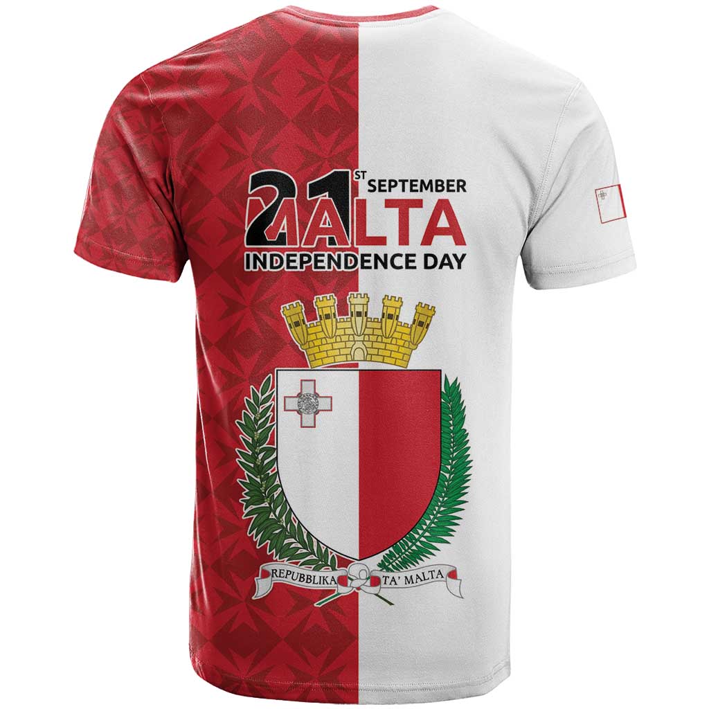 Malta Independence Day T-Shirt Flag Style with Coat of Arms Graphic Tee