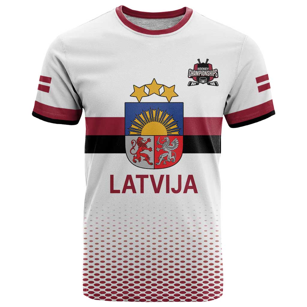 Custom Latvia Ice Hockey Champions T-Shirt Come on Latvija White style Graphic Tee