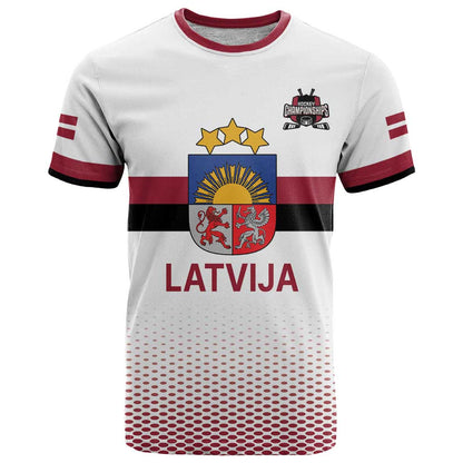 Custom Latvia Ice Hockey Champions T-Shirt Come on Latvija White style Graphic Tee