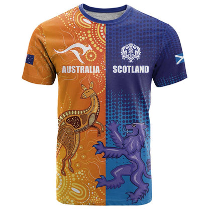 Custom Scotland and Australia Rugby T-Shirt Wallabies Thistle Together Graphic Tee
