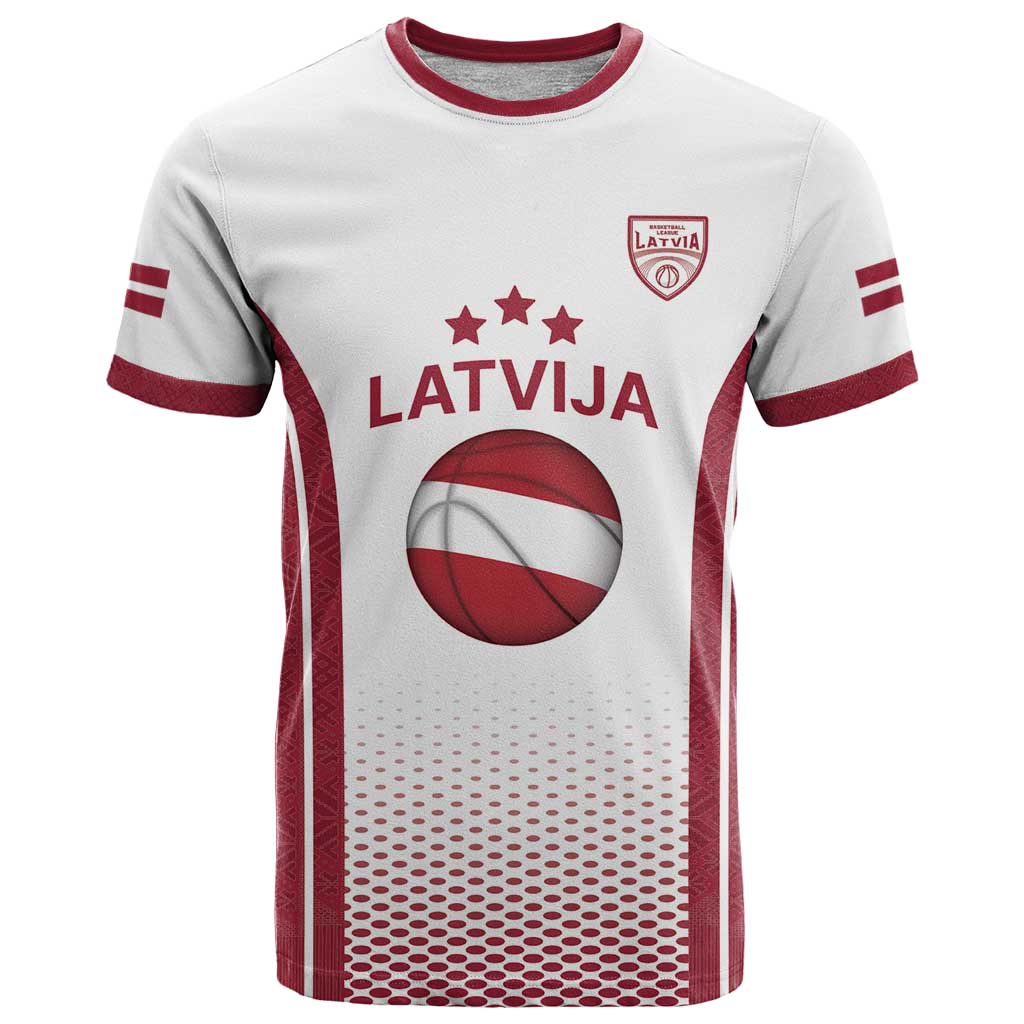 Latvia Basketball Custom T-Shirt White Latvian Pattern Graphic Tee
