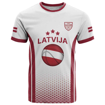 Latvia Basketball Custom T-Shirt White Latvian Pattern Graphic Tee