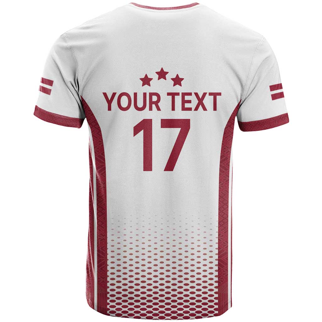 Latvia Basketball Custom T-Shirt White Latvian Pattern Graphic Tee