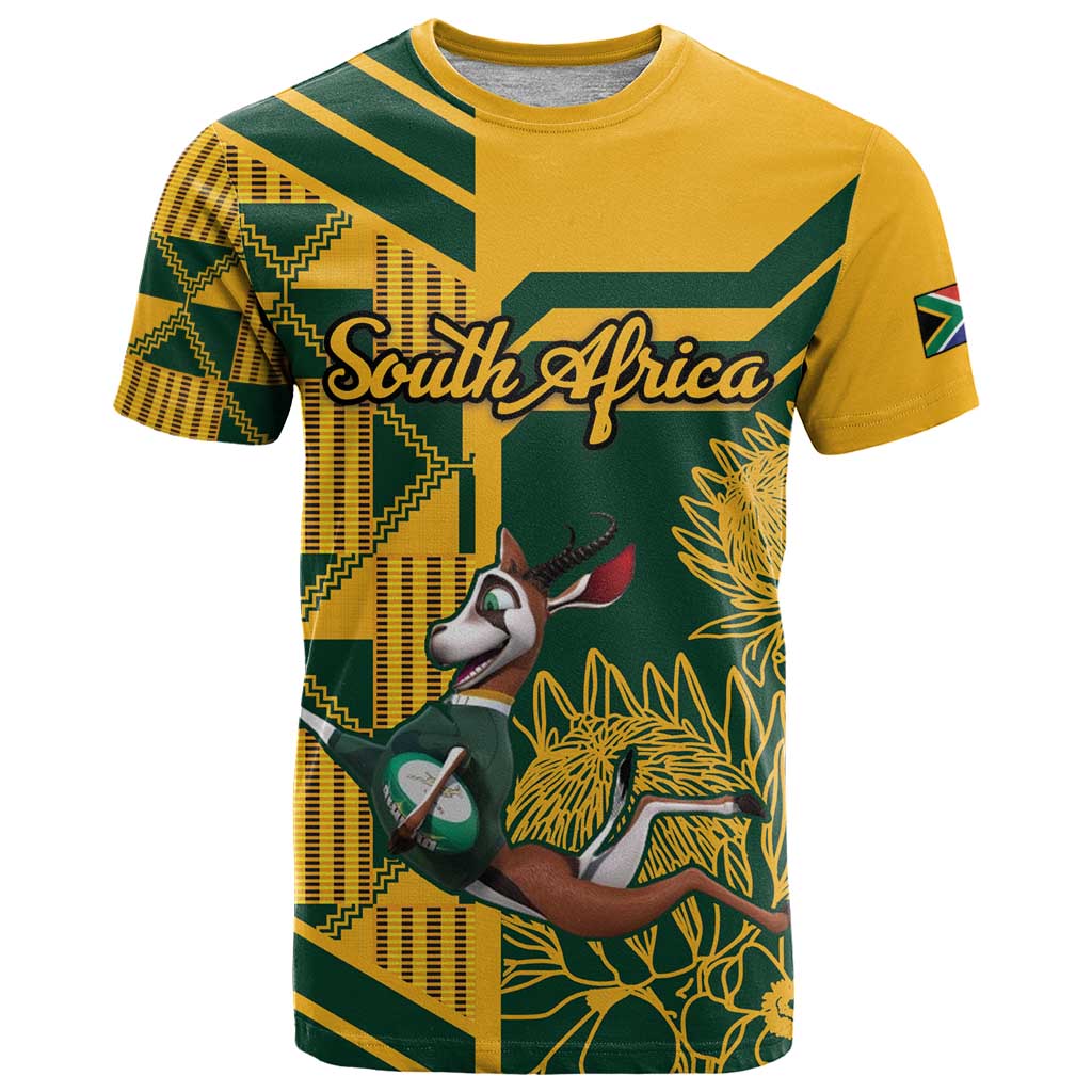 Custom South Africa Rugby T-Shirt Springboks With Protea Cynaroides Graphic Tee