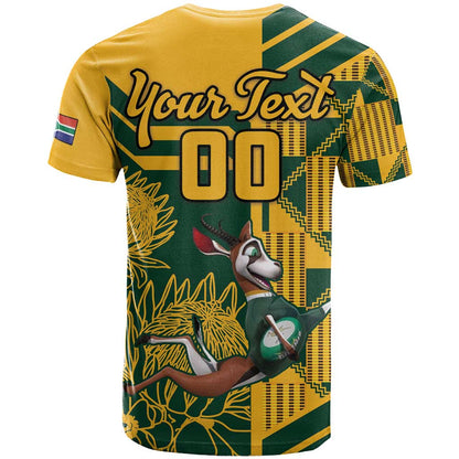 Custom South Africa Rugby T-Shirt Springboks With Protea Cynaroides Graphic Tee