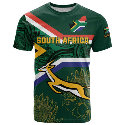 Custom South Africa Rugby T-Shirt Springboks Mascot African Pattern Graphic Tee