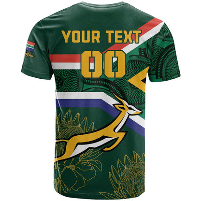 Custom South Africa Rugby T-Shirt Springboks Mascot African Pattern Graphic Tee