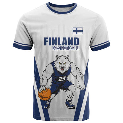 Finland Basketball Custom T-Shirt Wolf Mascot Dynamic Style Graphic Tee