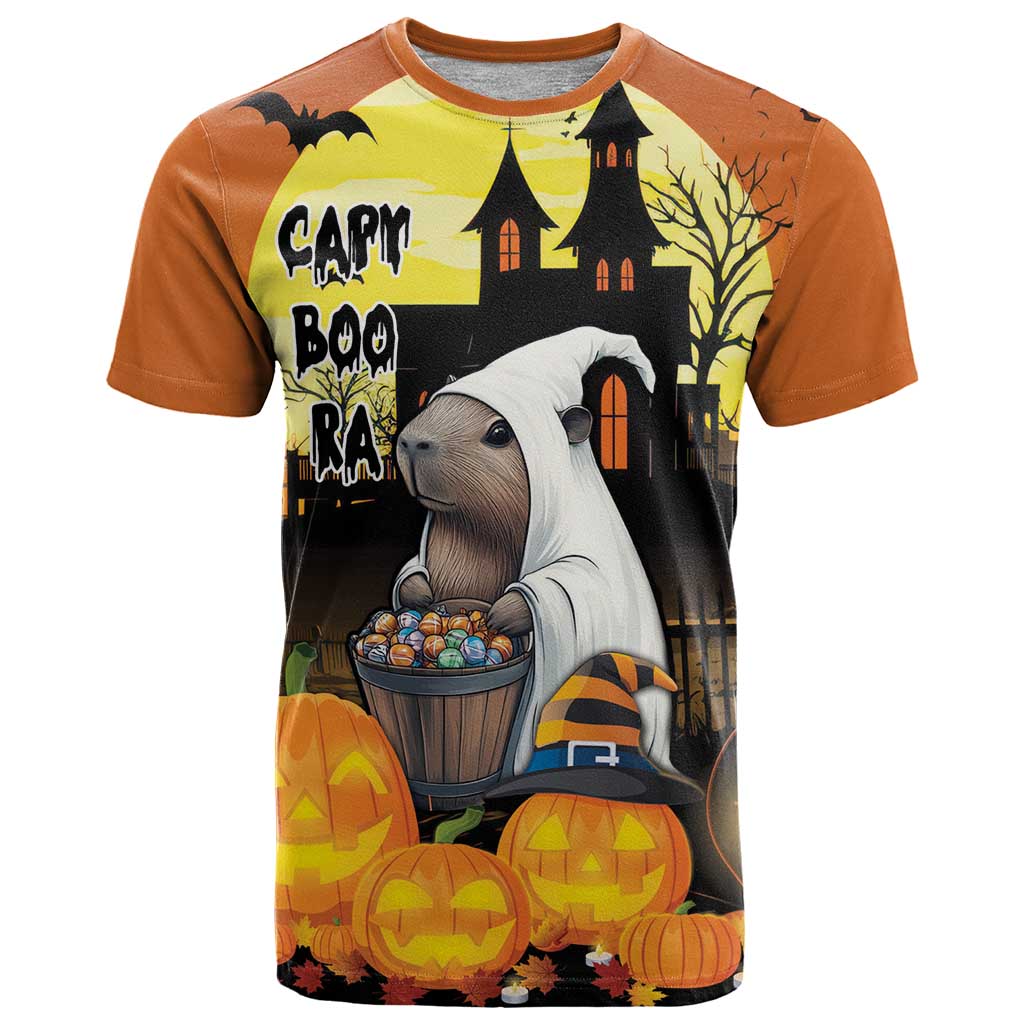 Capy-Boo-Ra Halloween T-Shirt Haunted House And Pumpkin Spooky Graphic Tee