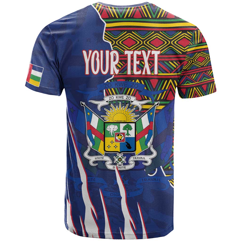 Personalized Central African Republic Since 1958 T-Shirt Coat Of Arms With Kente Pattern Graphic Tee