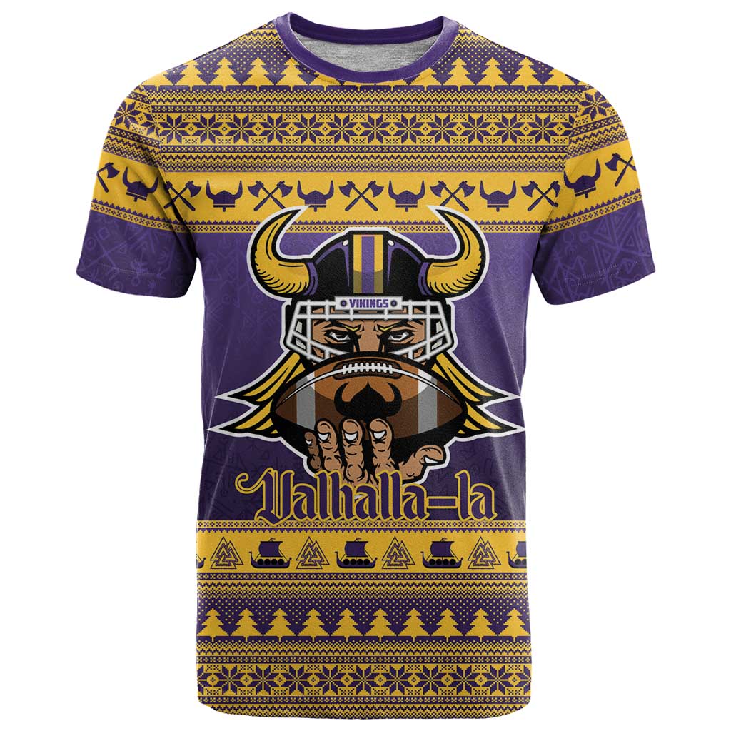 Viking-Inspired Football Christmas T-Shirt Valhalla-la Viking Warrior Graphic Tee