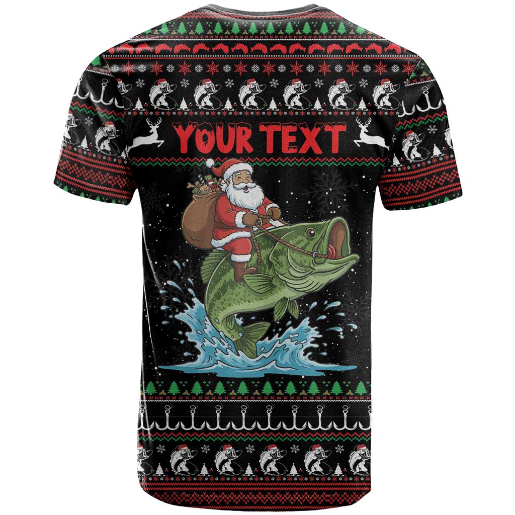 Merry Fishmas Santa Riding Bass Personalized T-Shirt Funny Christmas Graphic Tee