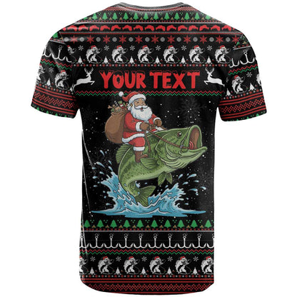 Merry Fishmas Santa Riding Bass Personalized T-Shirt Funny Christmas Graphic Tee