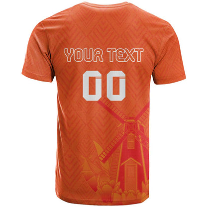 Custom Netherlands Rugby T-Shirt Windmill and Tulips With Jersey Pattern Graphic Tee
