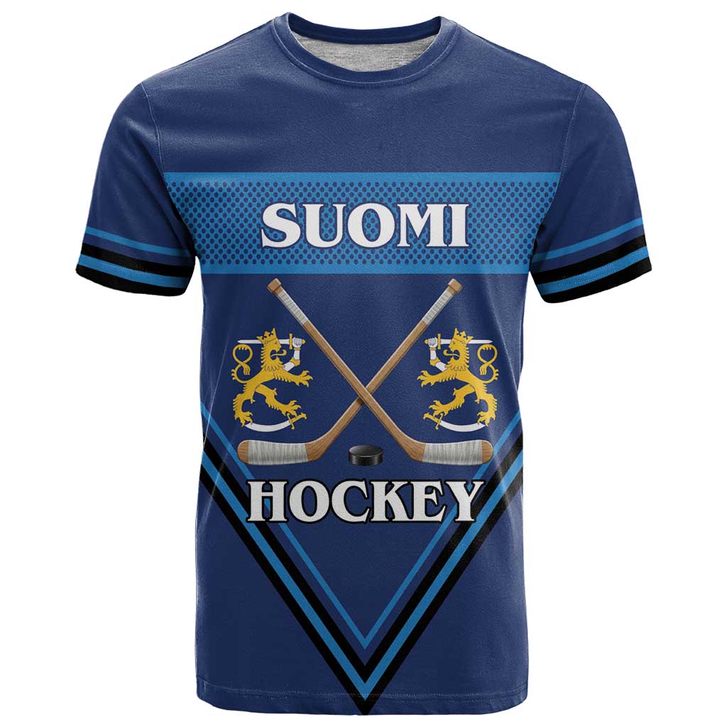 Custom Finland Hockey T-Shirt Suomi Lion Ice Pride 2026 Blue Graphic Tee