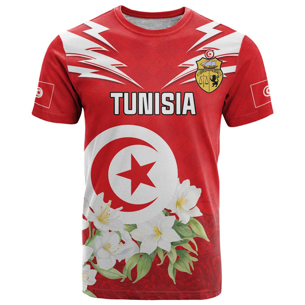 Personalized Tunisia T-Shirt Jasmine Flower and Emblem Graphic Tee