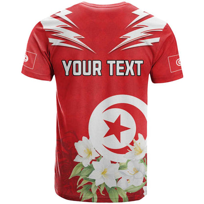 Personalized Tunisia T-Shirt Jasmine Flower and Emblem Graphic Tee
