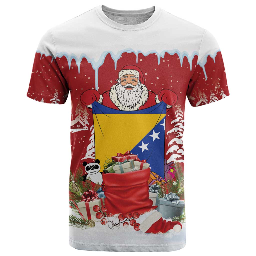 Bosnia and Herzegovina Christmas T-Shirt Santa With National Flag Graphic Tee