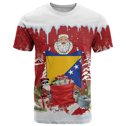 Bosnia and Herzegovina Christmas T-Shirt Santa With National Flag Graphic Tee