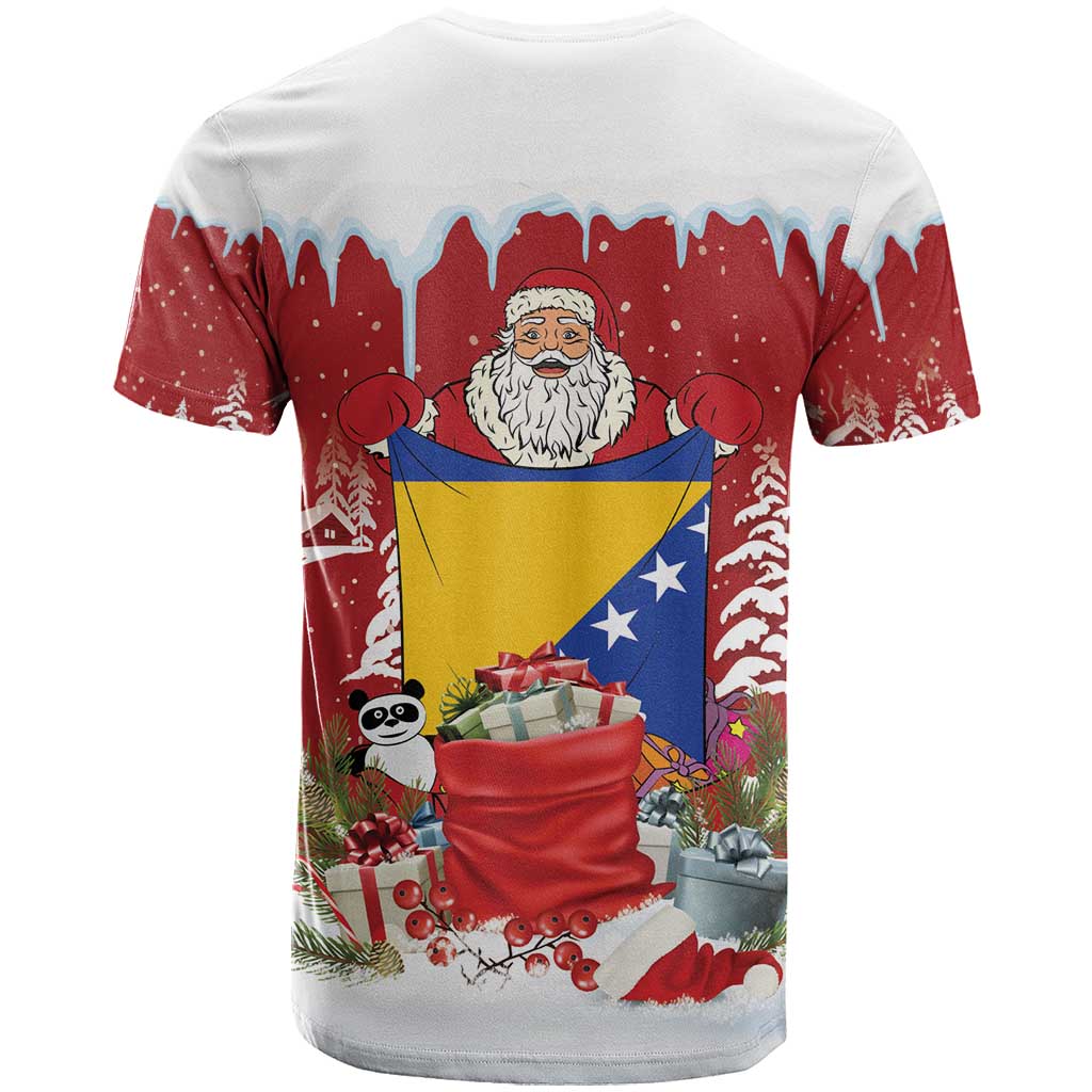 Bosnia and Herzegovina Christmas T-Shirt Santa With National Flag Graphic Tee