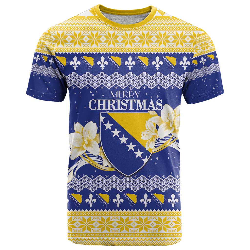 Personalized Bosnia and Herzegovina Christmas T-Shirt Coat Of Arms Srecan Bozic Graphic Tee
