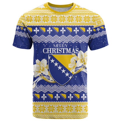 Personalized Bosnia and Herzegovina Christmas T-Shirt Coat Of Arms Srecan Bozic Graphic Tee