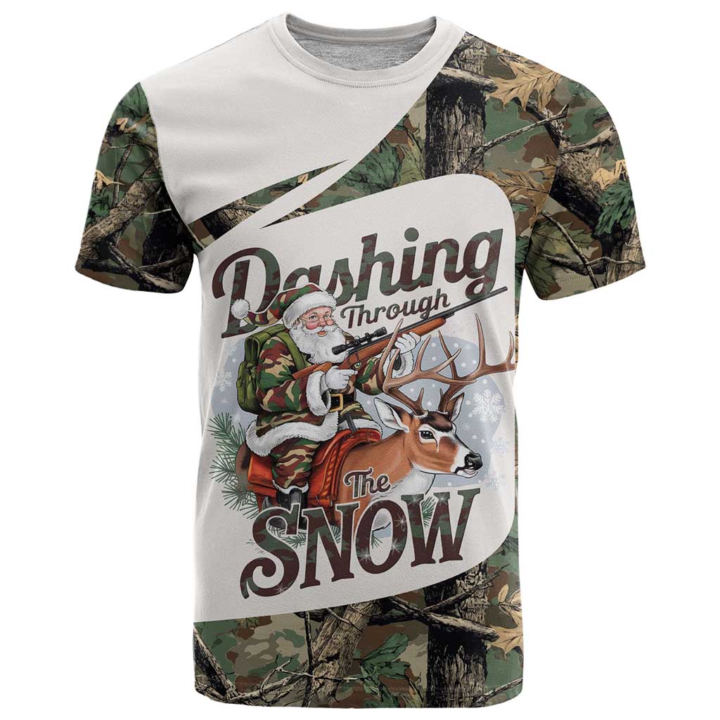 Santa Deer Hunting Christmas T-Shirt Hunting Camouflage Patterns Graphic Tee