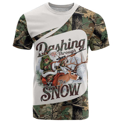 Santa Deer Hunting Christmas T-Shirt Hunting Camouflage Patterns Graphic Tee