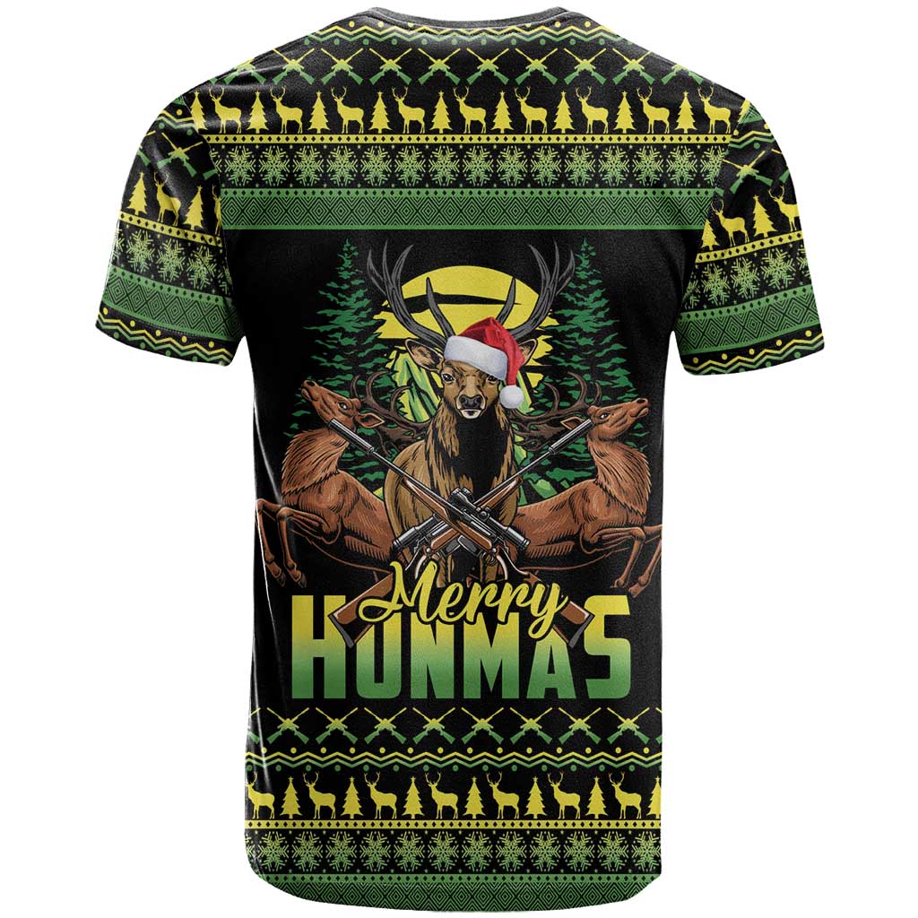 Merry Hunmas T-Shirt Hunter Deer Santa Hat Graphic Tee