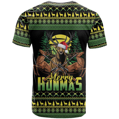 Merry Hunmas T-Shirt Hunter Deer Santa Hat Graphic Tee