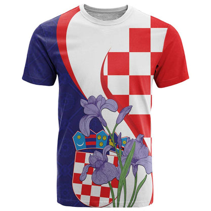 Croatia Hrvatska Checkerboard T-Shirt Coat Of Arms With Iris Croatica Graphic Tee