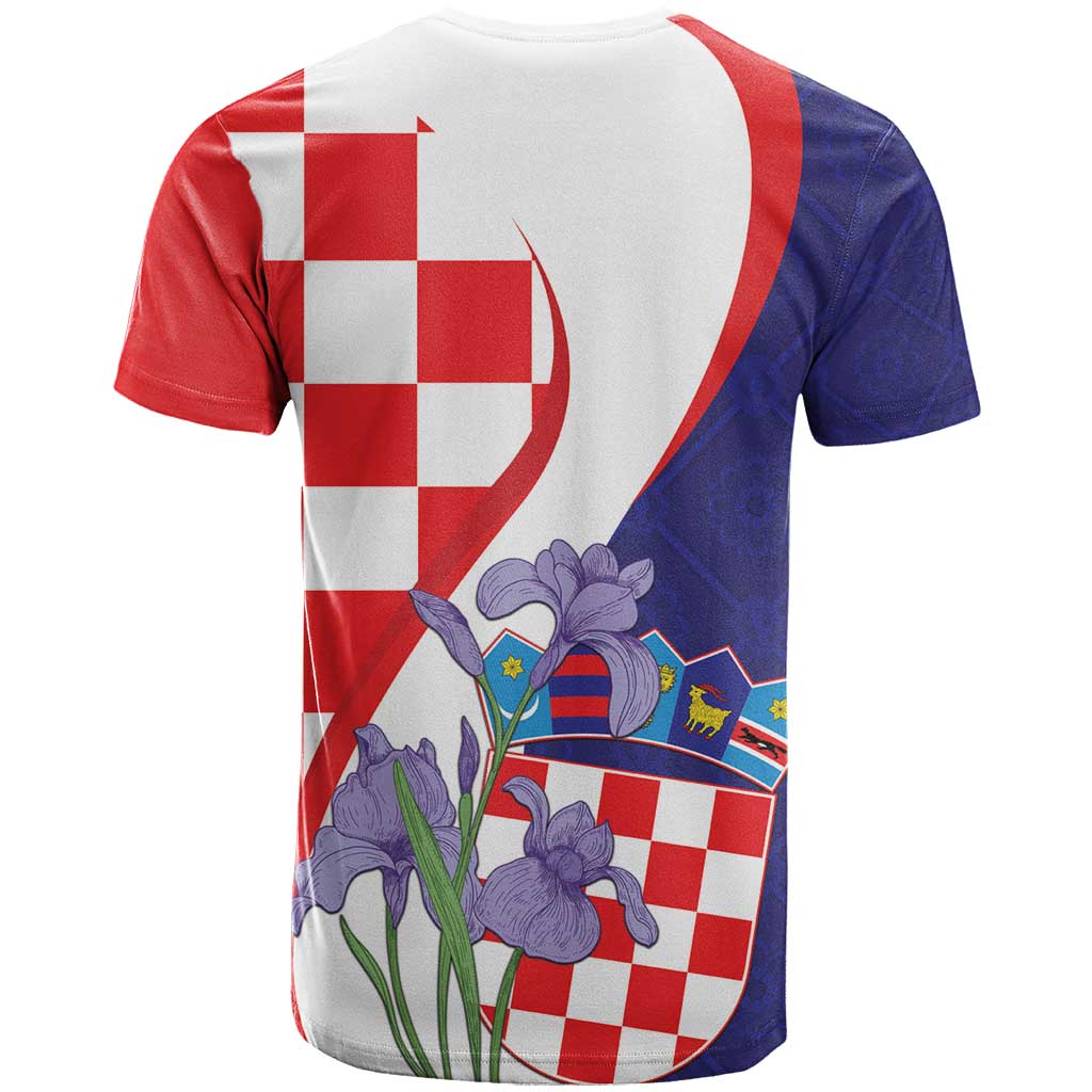 Croatia Hrvatska Checkerboard T-Shirt Coat Of Arms With Iris Croatica Graphic Tee