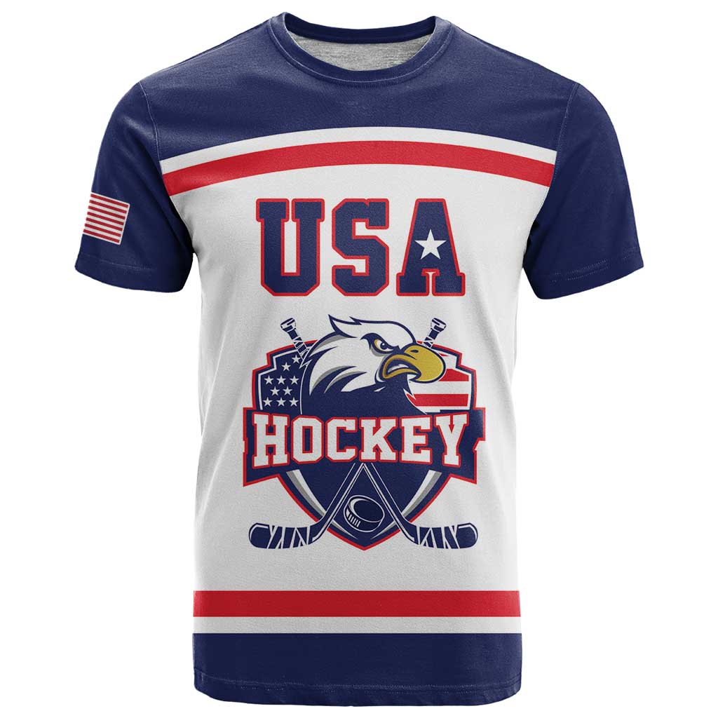 USA Ice Hockey Custom T-Shirt American Eagle Spirit White Version Graphic Tee