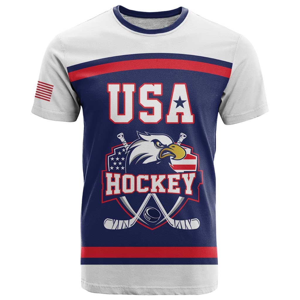 USA Ice Hockey Custom T-Shirt American Eagle Spirit Blue Version Graphic Tee