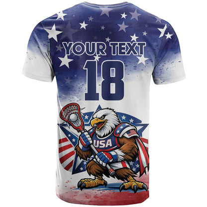 Custom USA Lacrosse T-Shirt American Eagle Mascot Graphic Tee