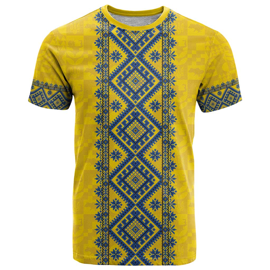 Blue Ukraine Folk Patterns T-Shirt Simple Style Graphic Tee