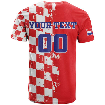 Custom Croatia Independence Day T-Shirt Grunge Checkerboard Patterns With Map Graphic Tee
