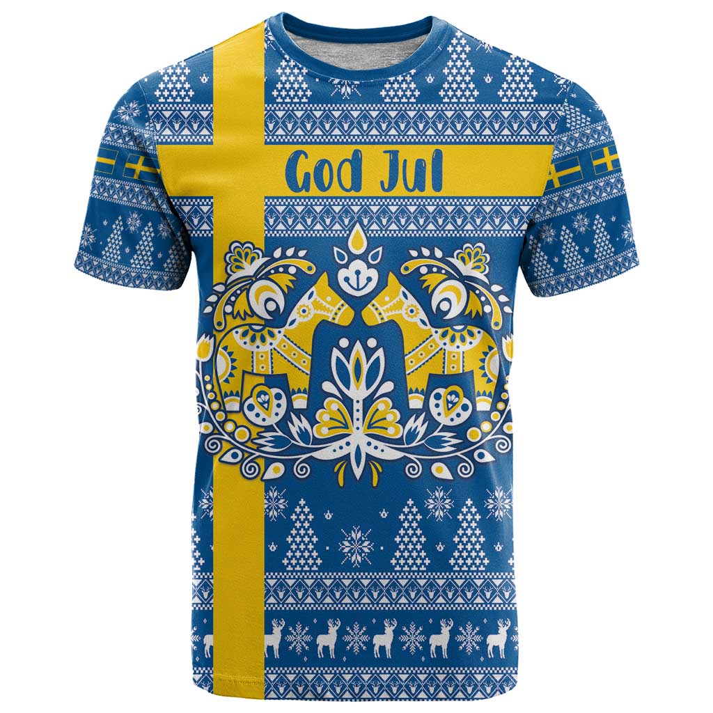 Sweden Christmas Personalized T-Shirt Dala Horse God Jul Graphic Tee