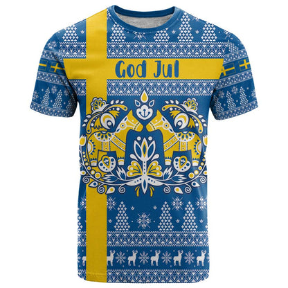 Sweden Christmas Personalized T-Shirt Dala Horse God Jul Graphic Tee