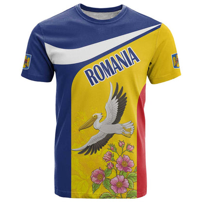 Personalized Romania Great White Pelican T-Shirt With Rosa Canina Graphic Tee