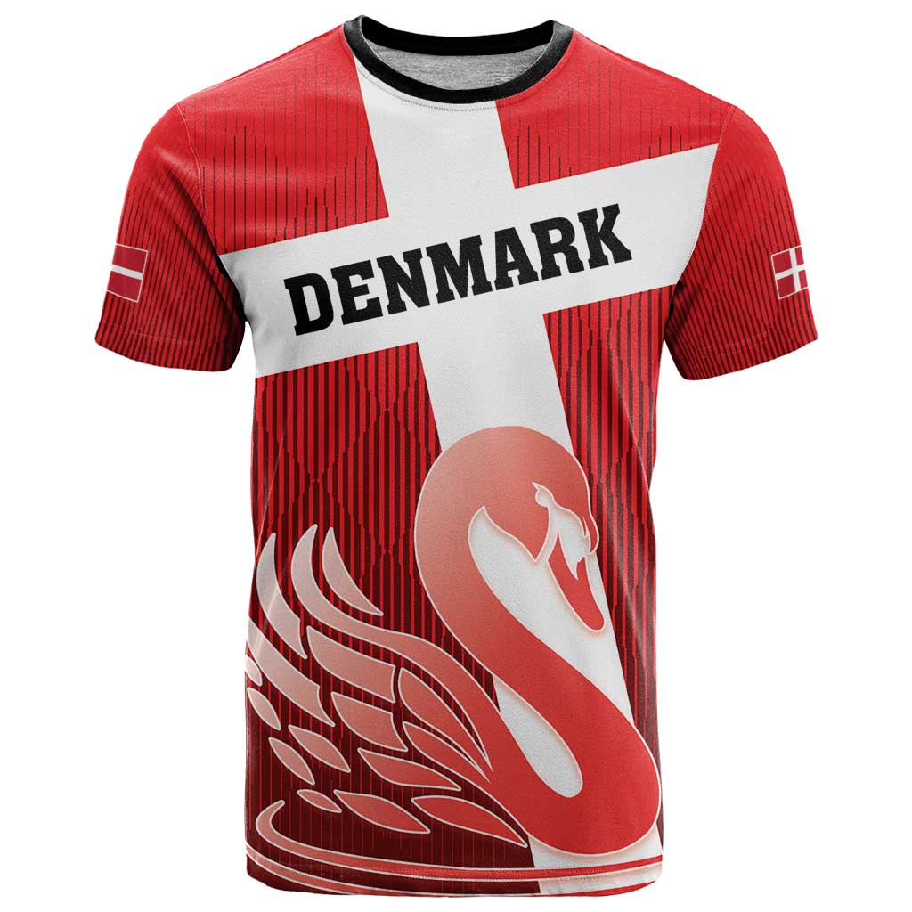 Custom Denmark Football T-Shirt Mute Swan Graphic Tee