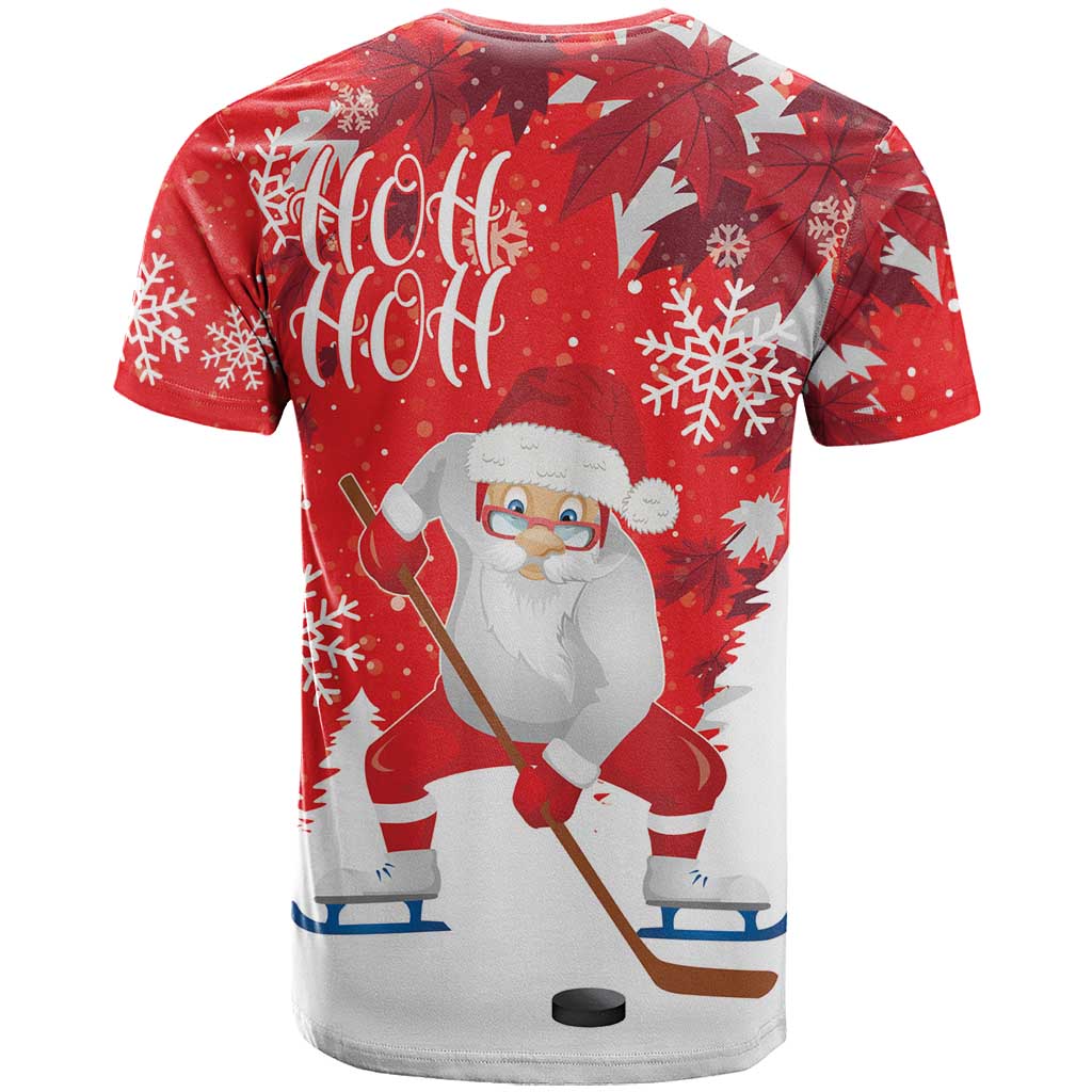 Canada Christmas T-Shirt Santa Play Hockey - Winter Forest Graphic Tee