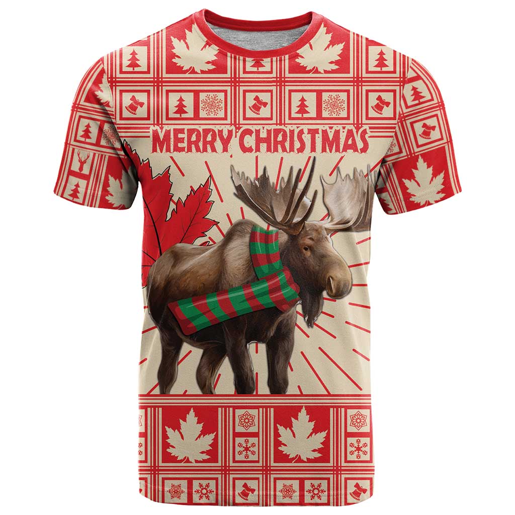 Personalized Canada Moose T-Shirt Maple Leaf Christmas Lightning Art Graphic Tee